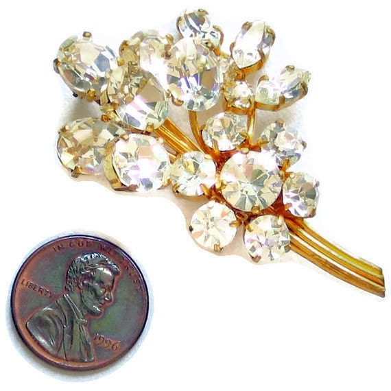 Vintage Rhinestone Flower Spray Brooch Pin