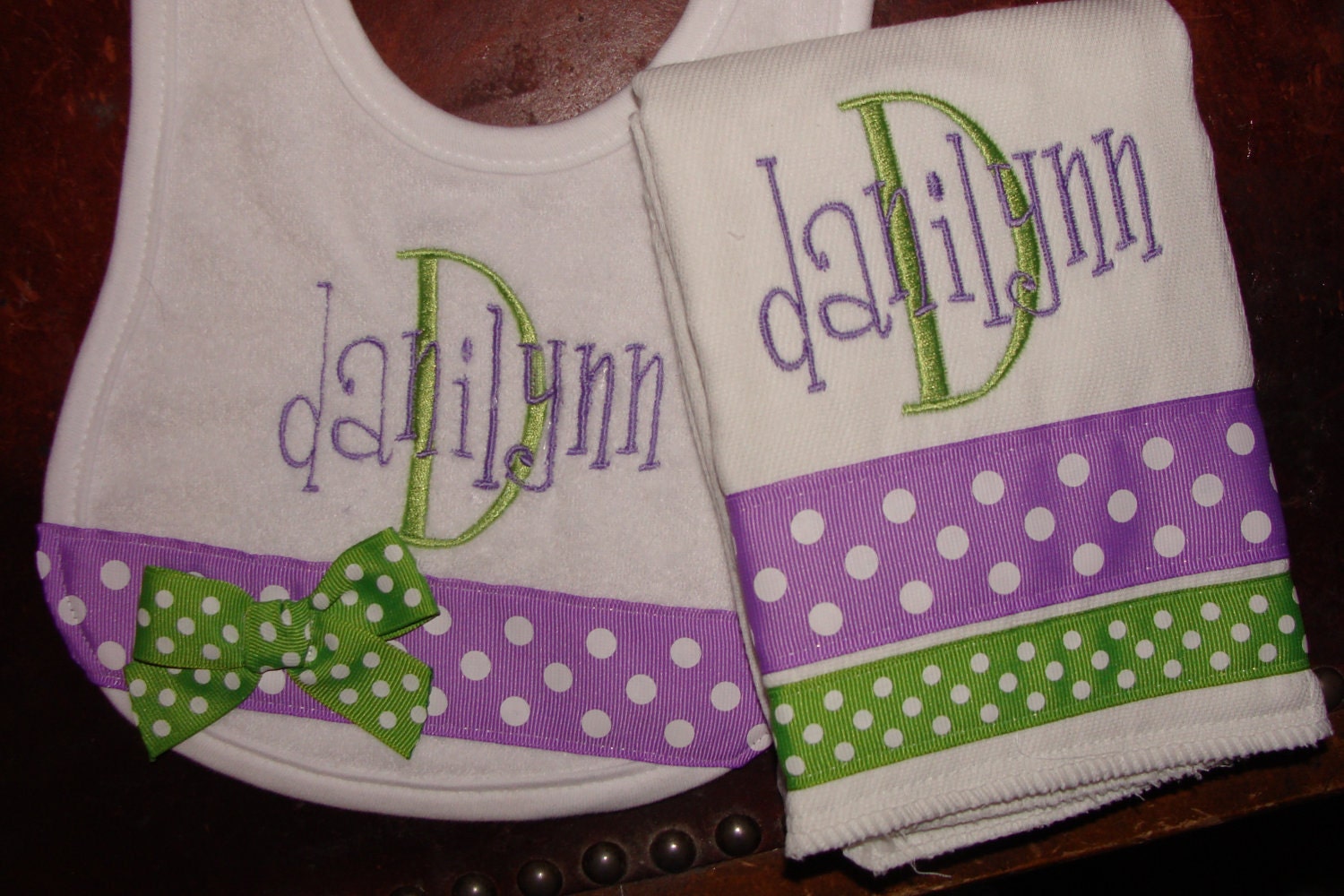 Personalized Bib and Burp cloth set BOY GIRL  Lots of Styles and Colors