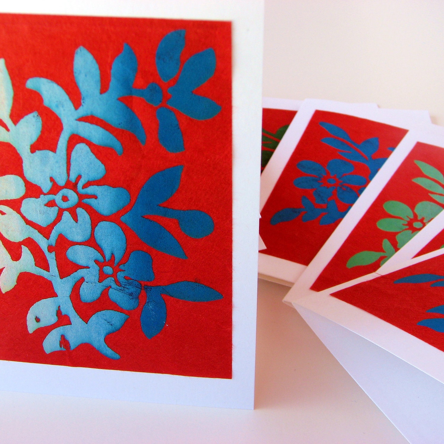 Big, Bold, and Beautiful Flowers Hand Stamped Blank Note Cards $18