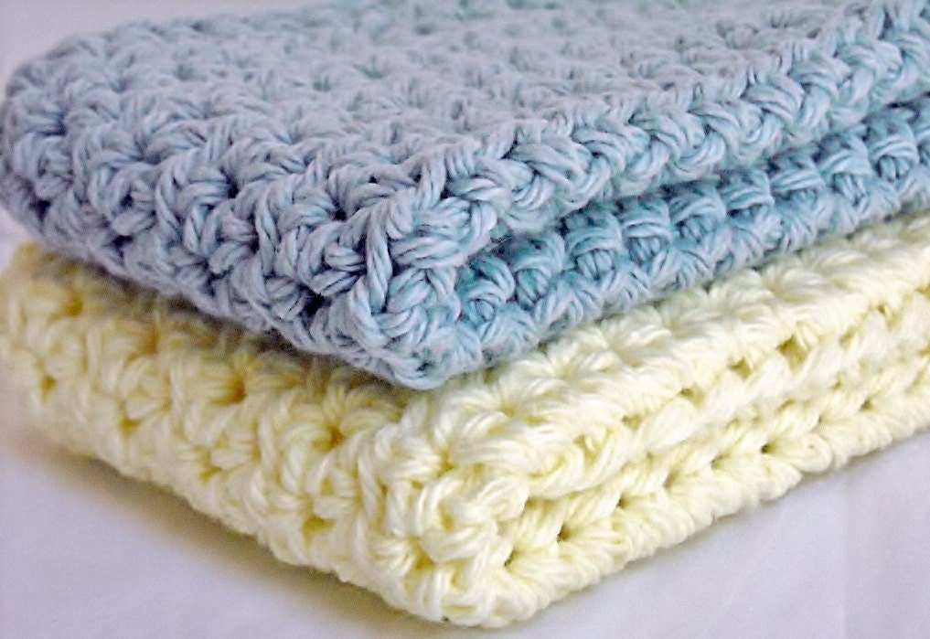 Crochet Cotton Washcloths Face Cloths Dishcloths Soft Gray and Yellow Set of 2 Handmade