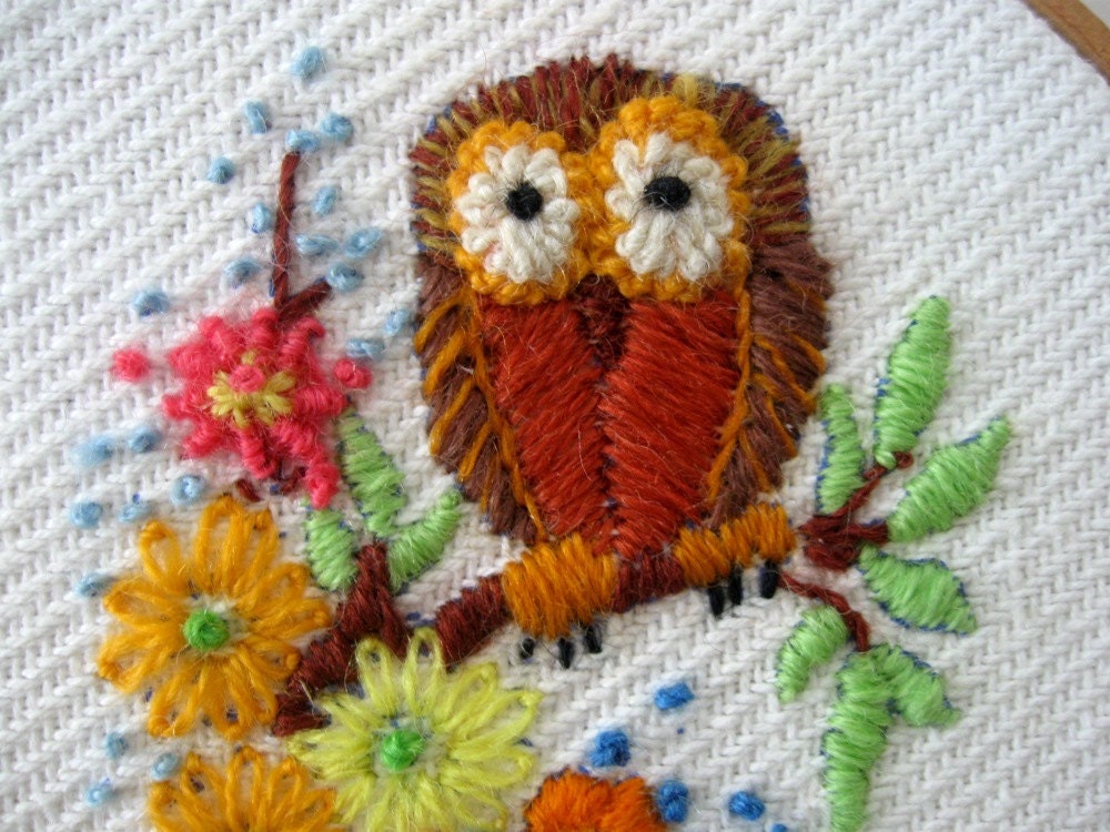 Owl Embroidery Hoop Art Wall Hanging