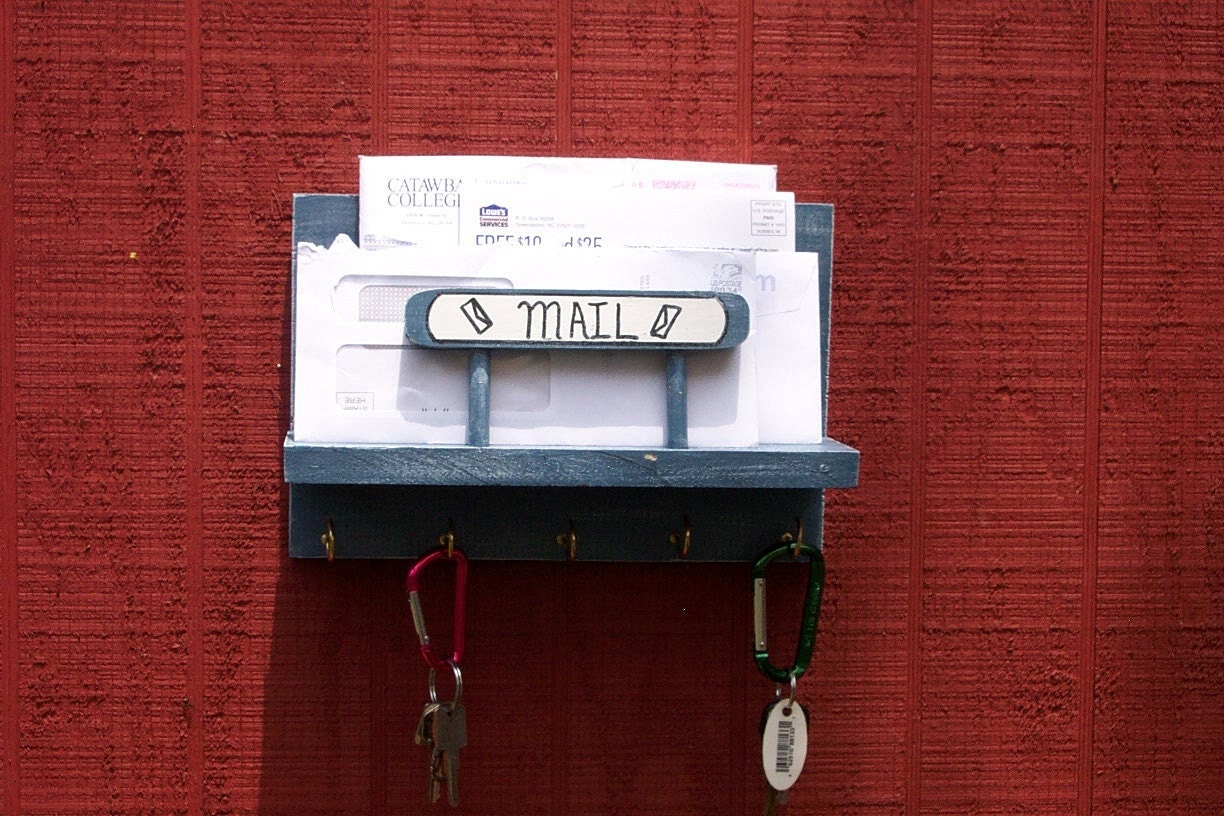 Wood Mail holder with key rack---Several colors to coose from--Shabby Chick, primitive or country style