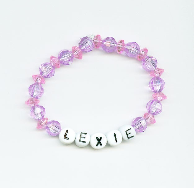 Personalized Beaded Name Bracelet, Lavender and Pink Beads