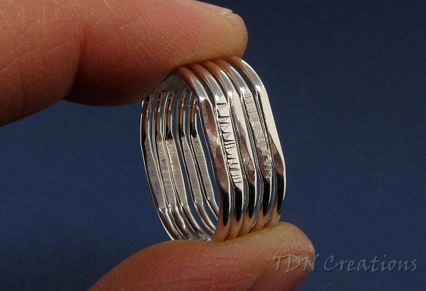 Square stacking rings tiny textured bands Set of 5