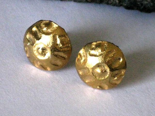 Small gold ear studs carved design handmade 22k gold plated sterling silver earrings