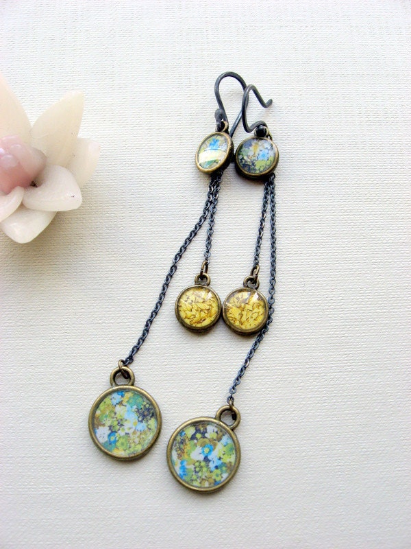 Long earrings - Sterling silver - Flower