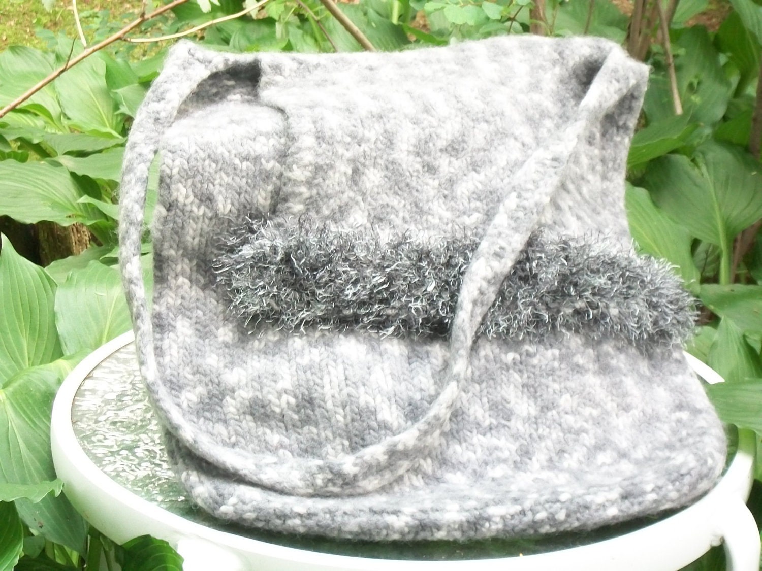 Hand Knitted Felted Tote Bags - Light Blue or Grey and White - Ready to Ship - Spring and Summer Accessory