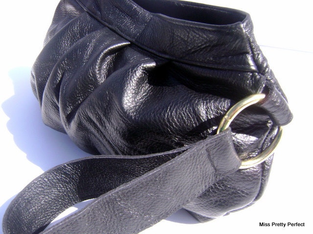 Pleated Black Leather Clutch - Custom Order