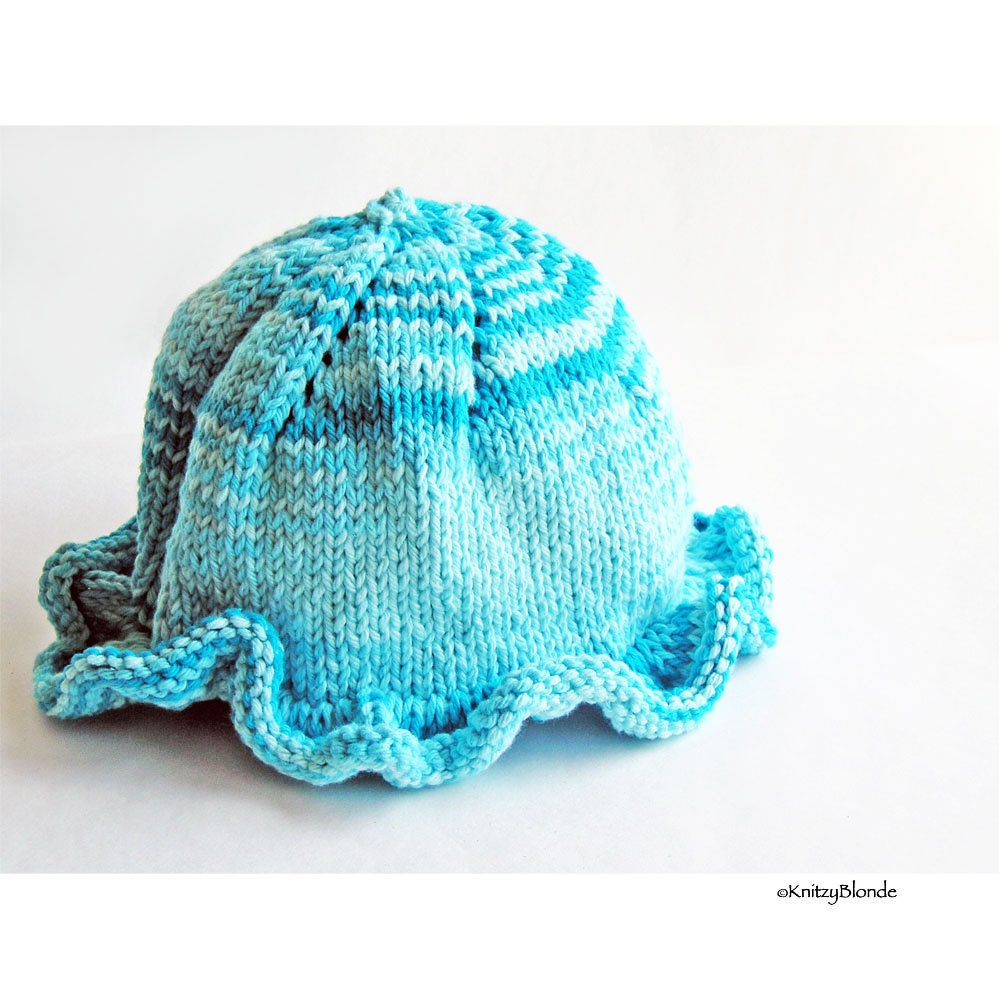 Baby Sun Hat, Ruffle Brim, Photo Prop, Cotton Yarn, Bright Turquoise Blue, Summer Beach Cap