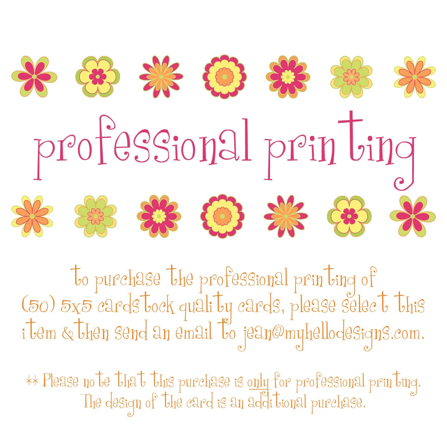 Professional Printing:  (50) 5x5 Cardstock Quality Prints