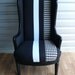 Black Slim Wing Armchair with White & Houndstooth Stripe Fabric