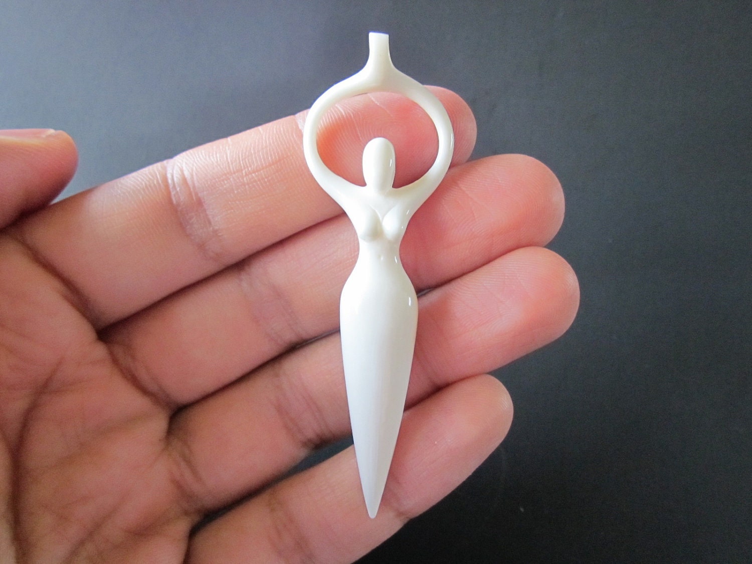 Smaller Pointy Goddess Hand Carved Bone Pendant