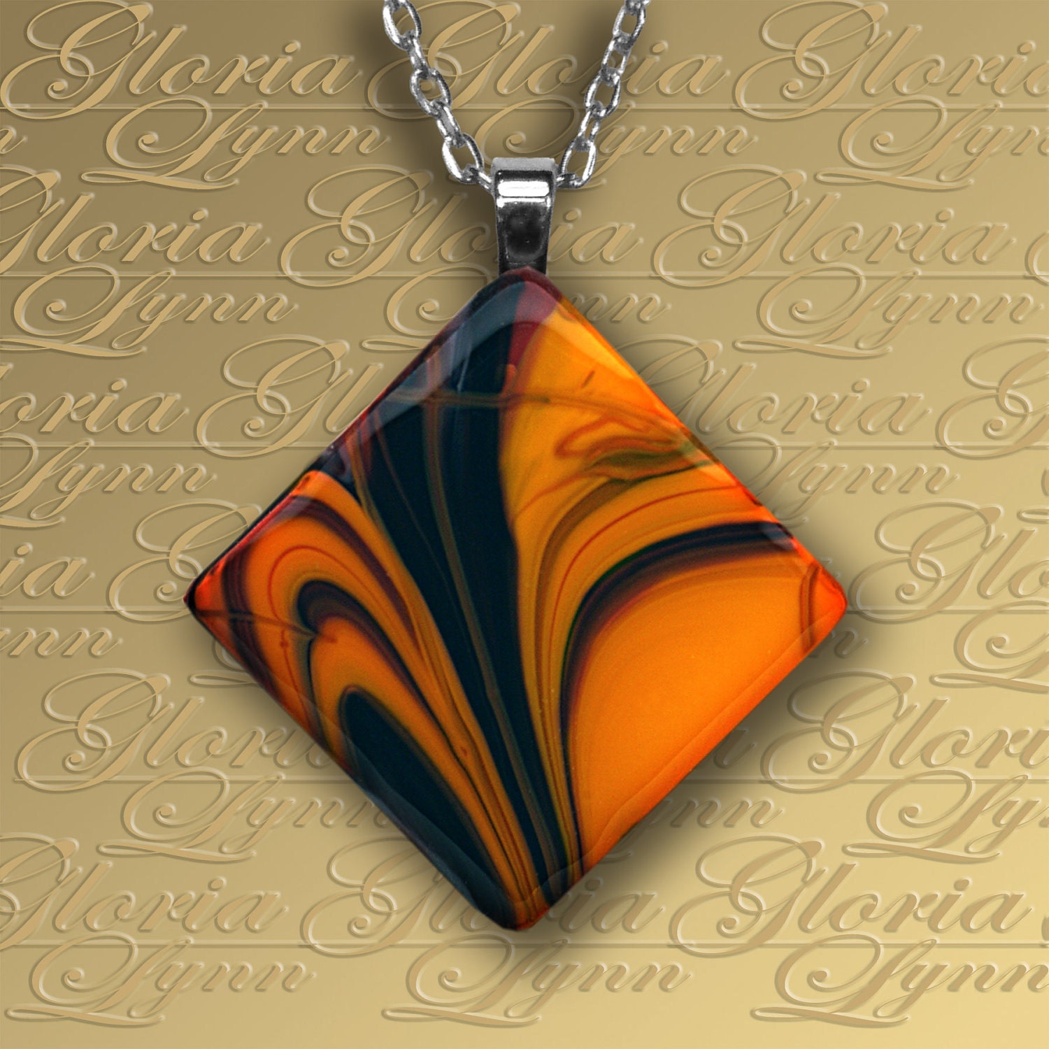 Fused Glass Pendant - Orange And Black Tango - Z152