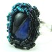 Black and Blue Half Ring - Two Cabochons creating one square