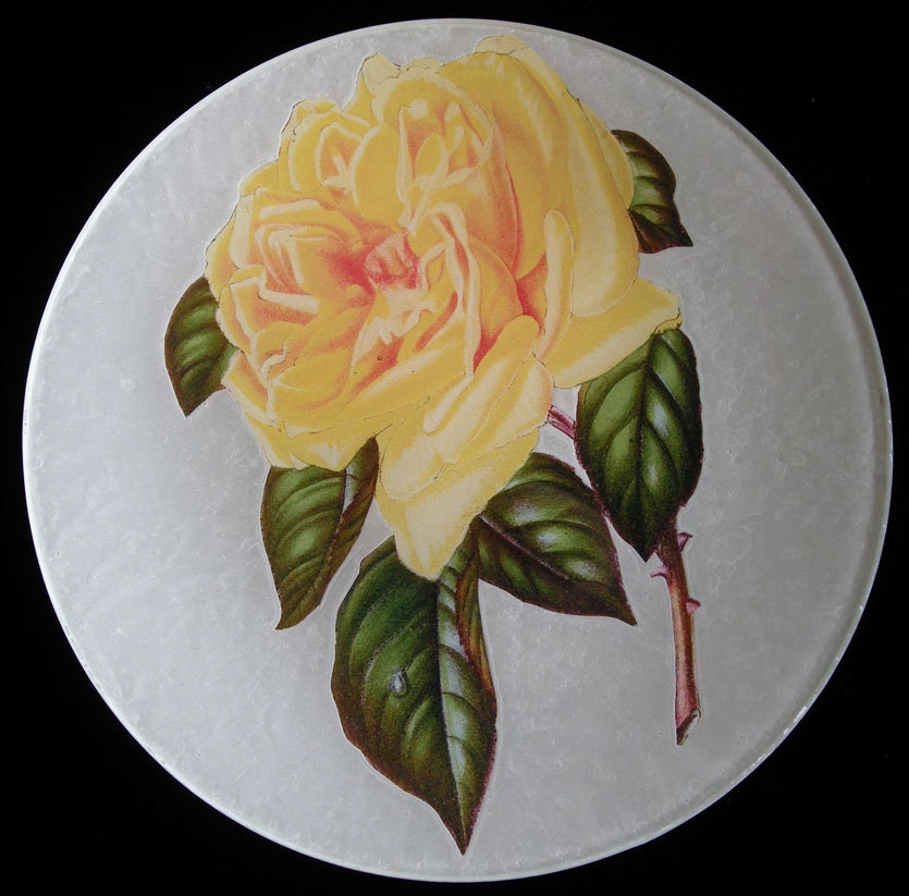 Yellow Rose Decoupage Under Glass Plate