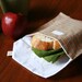 pair of reusable, lined sandwich bags in green geometric & stripe