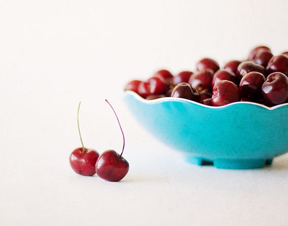 bowl of cherries,cherries,red and acqua,food photography,kitchen artwork,home decor,restaurant wall decor,bakery decor,still life photo