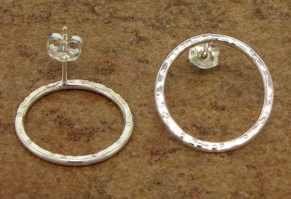 Medium Circle Post Earrings in sterling silver with dot texture