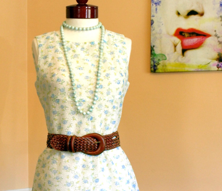 Vintage 70s Dress Maxi, Floral, Sheer, Eyelet,