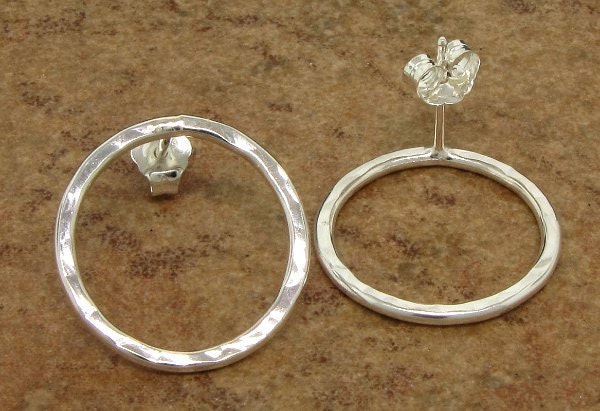 Medium Circle Post Earrings in sterling silver with circular texture