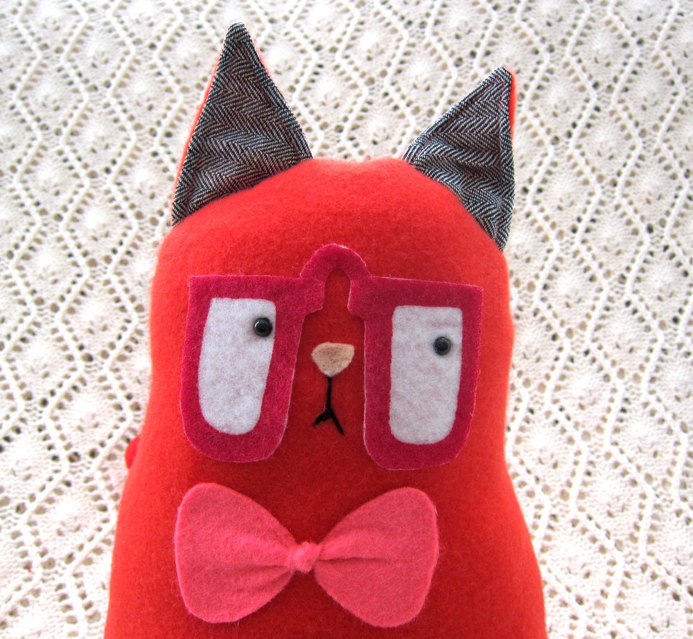 Plush Toy Cat : Red & Grey