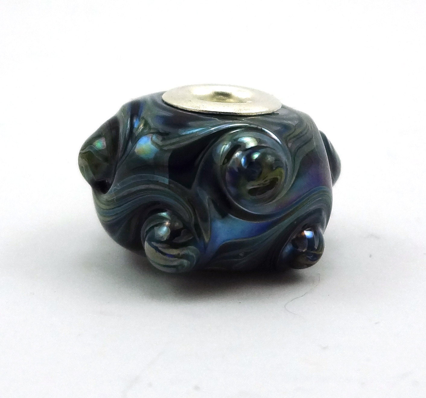 Psychic Swirl Silver Lined Lampworked Glass Big Hole Bead