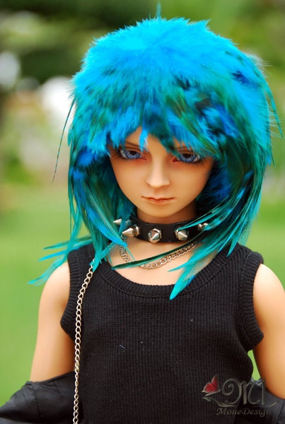Aqua Blue Feather Wig for BJD