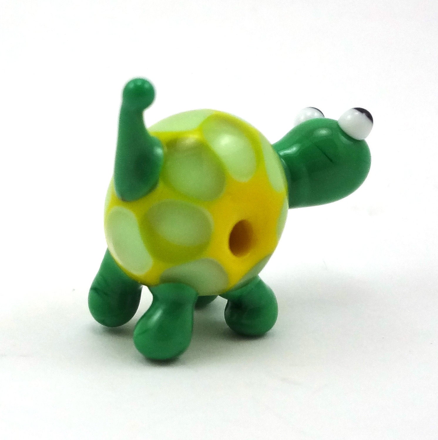 Green and Yellow Turtle Lampworked Glass Figurine Bead