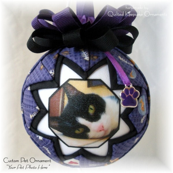 Quilted Pet Ornament - Personalized With Your Pets Photo - Dog - Cat - Any Pet