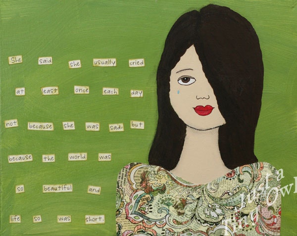 She Cried Because Life is So Short 16x20 Original Mixed Media