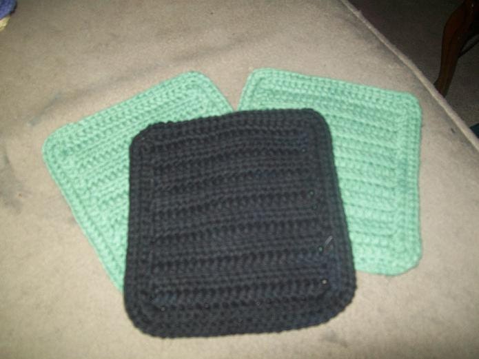 Cotton Crocheted Washcloths Set of 3 in Black and Sage