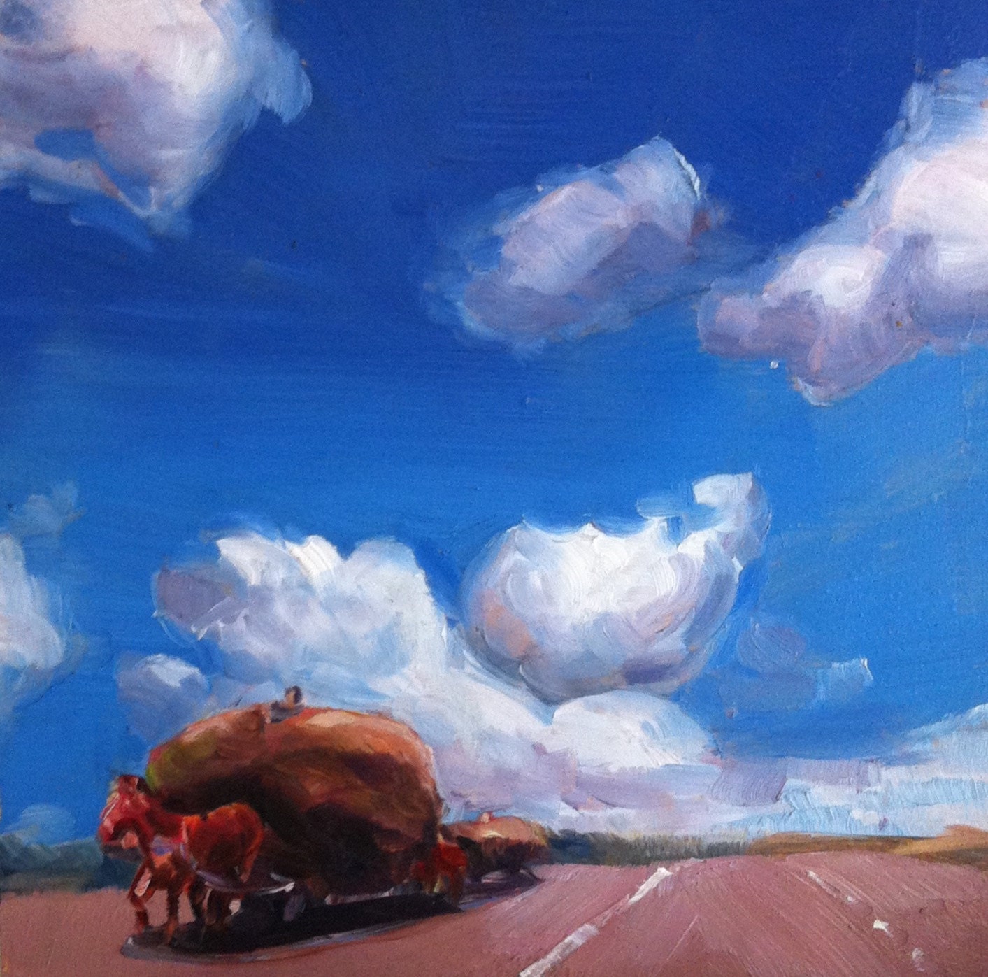 Haystacks, 2011, 19 x 19 cm, original oil on panel painting