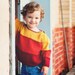 Hand Knit Baby Sweater, Unisex -- Childrens Clothing -- WOODLEY ROAD -- Red, Orange, Yellow Color Block -- Perfect for Spring Baby Showers