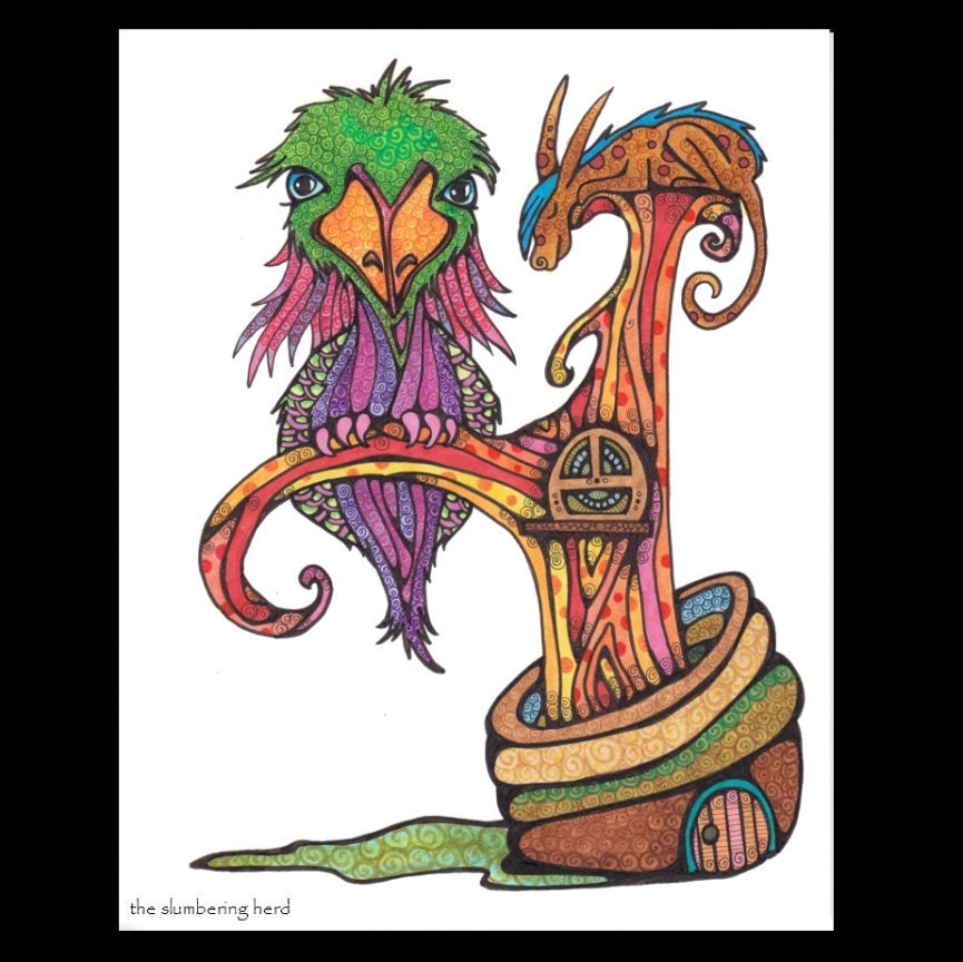Woodland Critters Original Art, Silly Bird and Beast in Tree