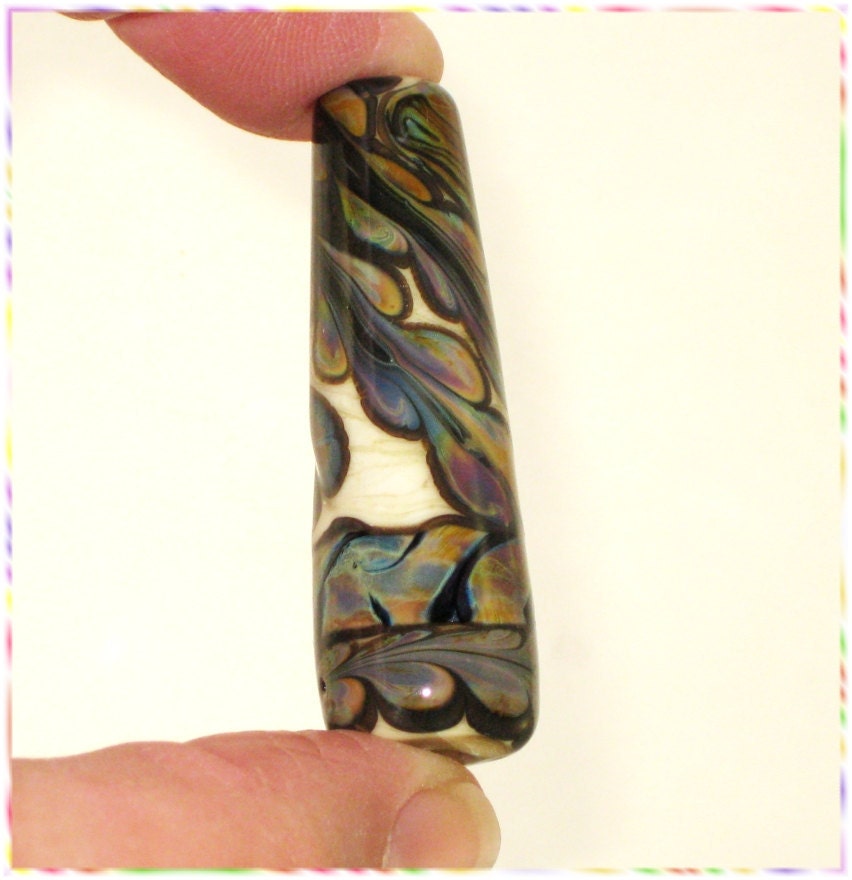 Handmade Glass Lampwork Bead in Ivory and Raku - Focal Art Bead - SRA - Raku Cone $8.99