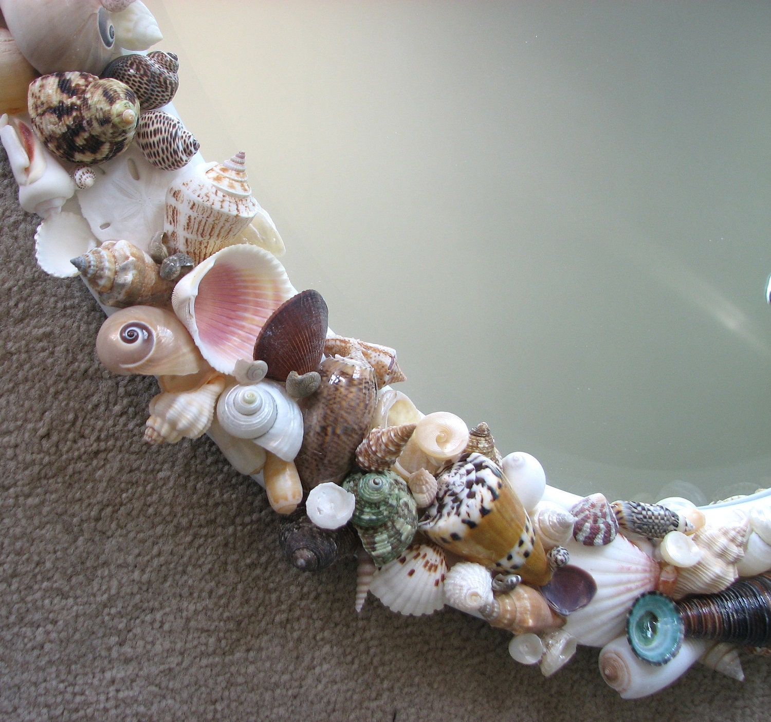 Beach Decor Seashell Mirror - Nautical Decor Shell Mirror in Natural, Oval