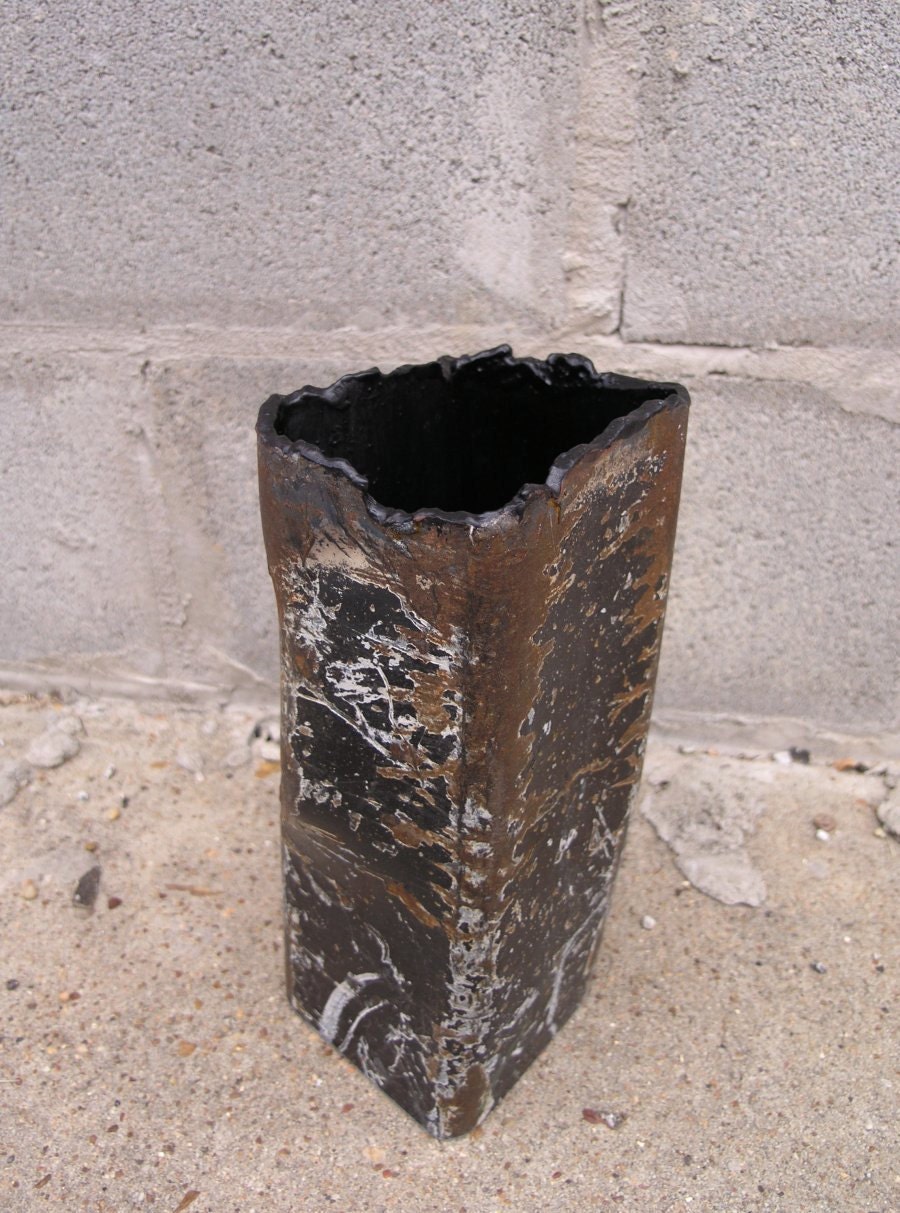 Black Metal Art Vase, Industrial Decor
