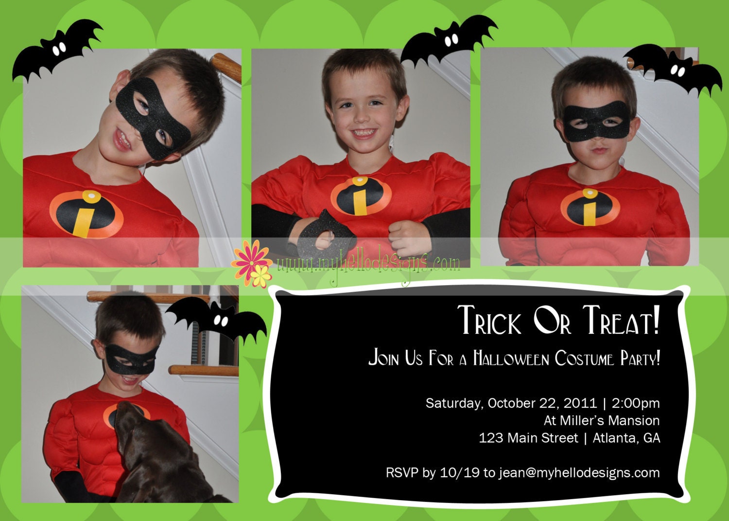 Halloween Card:  Green Bats