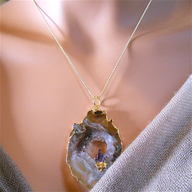 Sparkling Druzy Drusy Geode  Gemstone Slab Pendant by pjclarke
