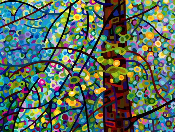 Abstract Fine Art Print Forest Blue Green Pine Sprites
