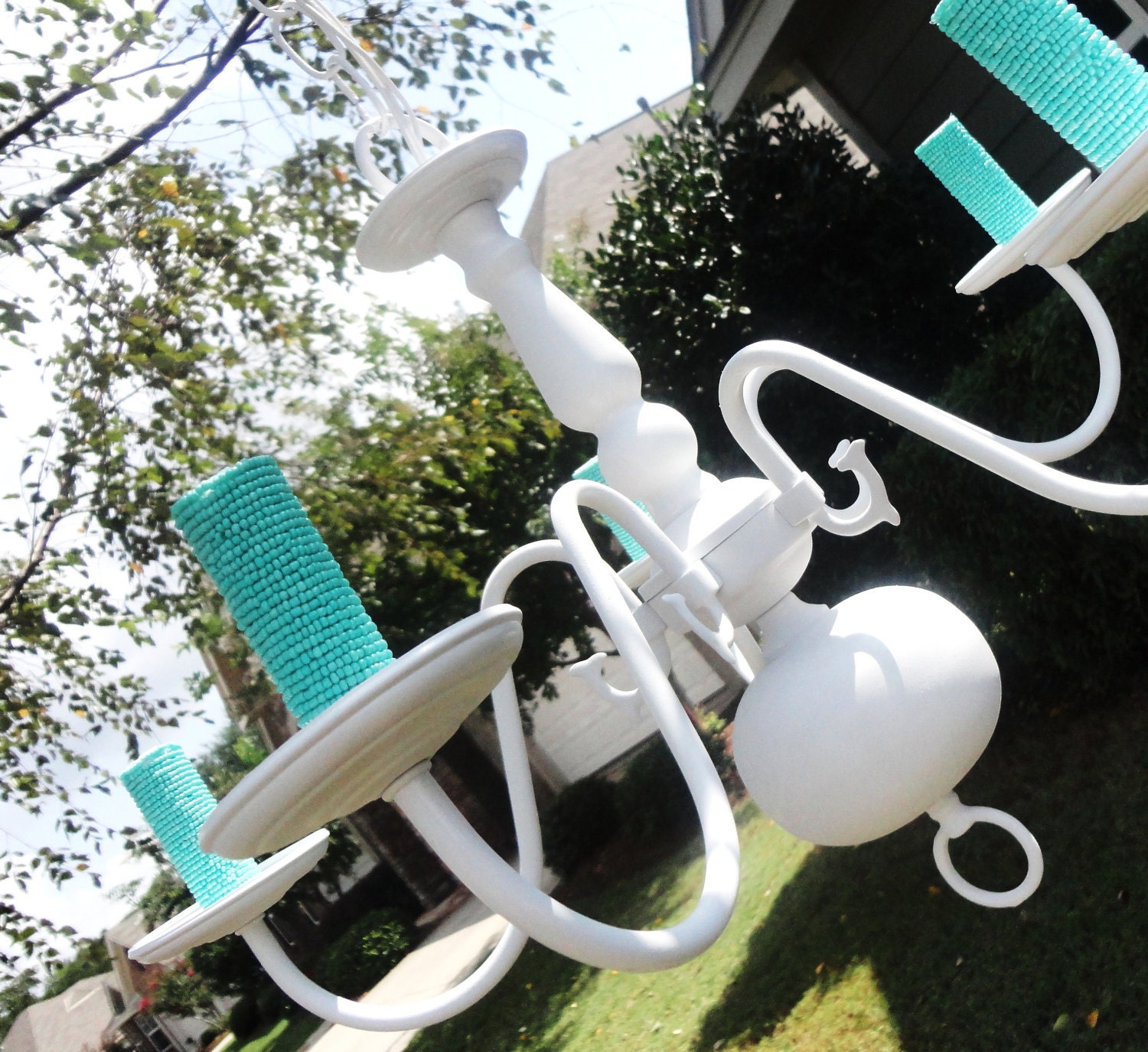 White & Turquoise Chandelier - Shabby Chic