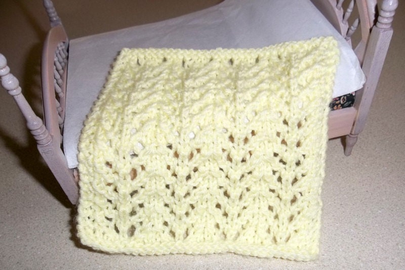 Hand Knit Pale Yellow Miniature Blanket 1/12 Scale