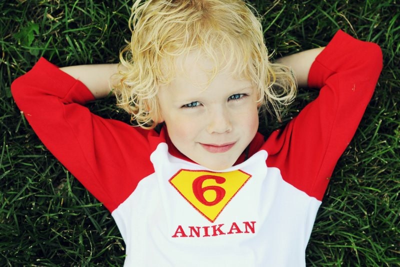 Super Hero Birthday Shirt - White/Red Raglan