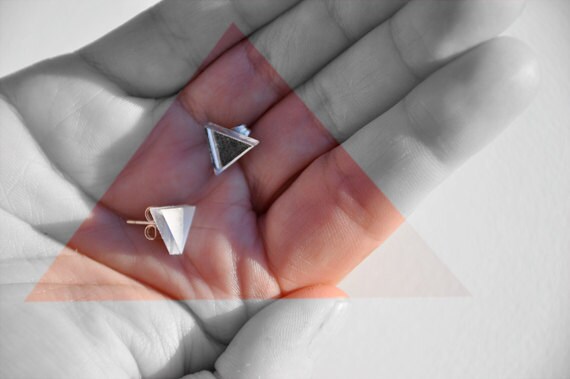 triangle earrings: tiny mirror & frosted mismatched pair