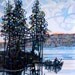 Abstract Landscape Print Fall Morning Silhouette Lake