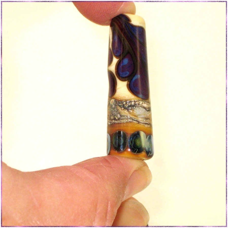 Handmade Lampwork Glass Bead in Purple and Ivory - Focal Art Cone Bead - SRA - Grape Cone $8.99