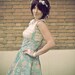 Suspender skirt - High waisted - Aqua blue floral cotton - Sz M