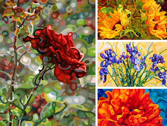 Flowers 1 - fine art print note card iris poppy rose sunflower