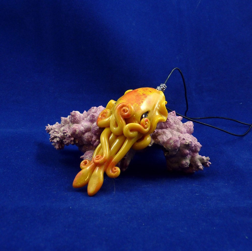 Solar Flare Cuttlefish Necklace - Polymer Clay Jewelry Pendant