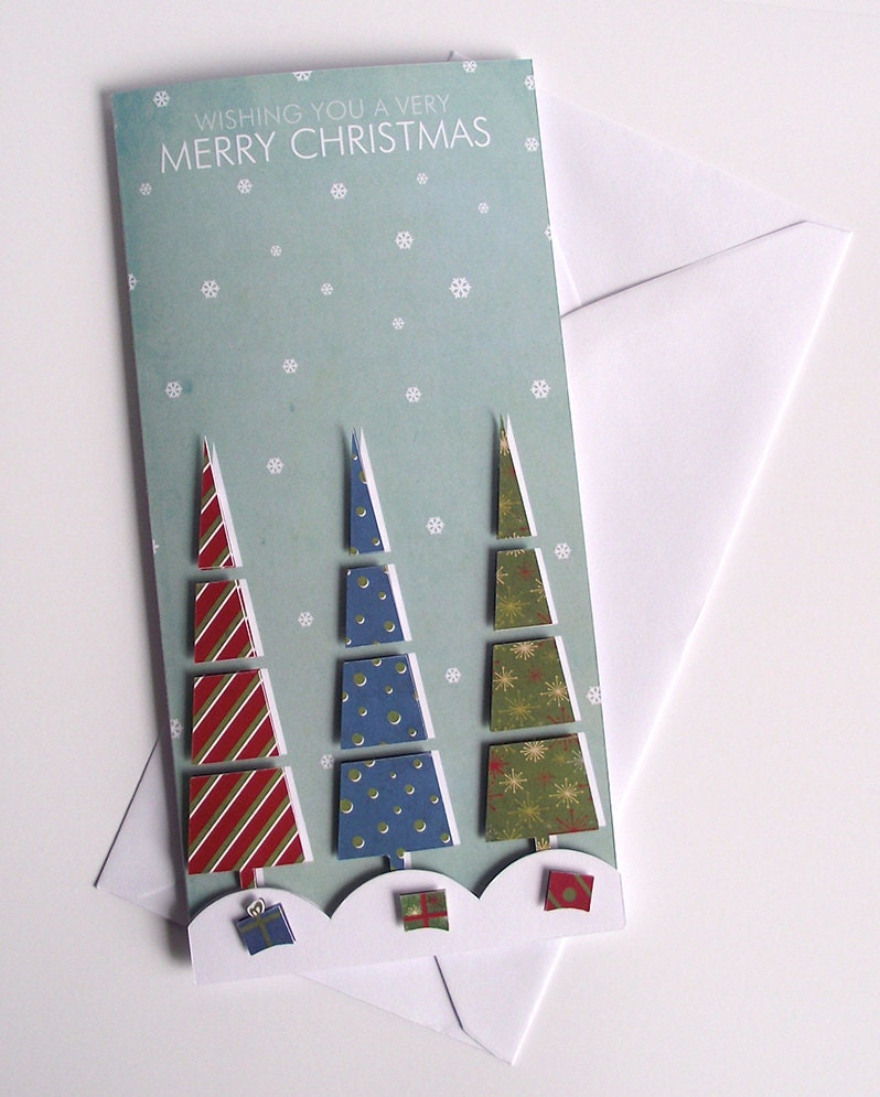 Retro Christmas Trees Handmade Greeting Card